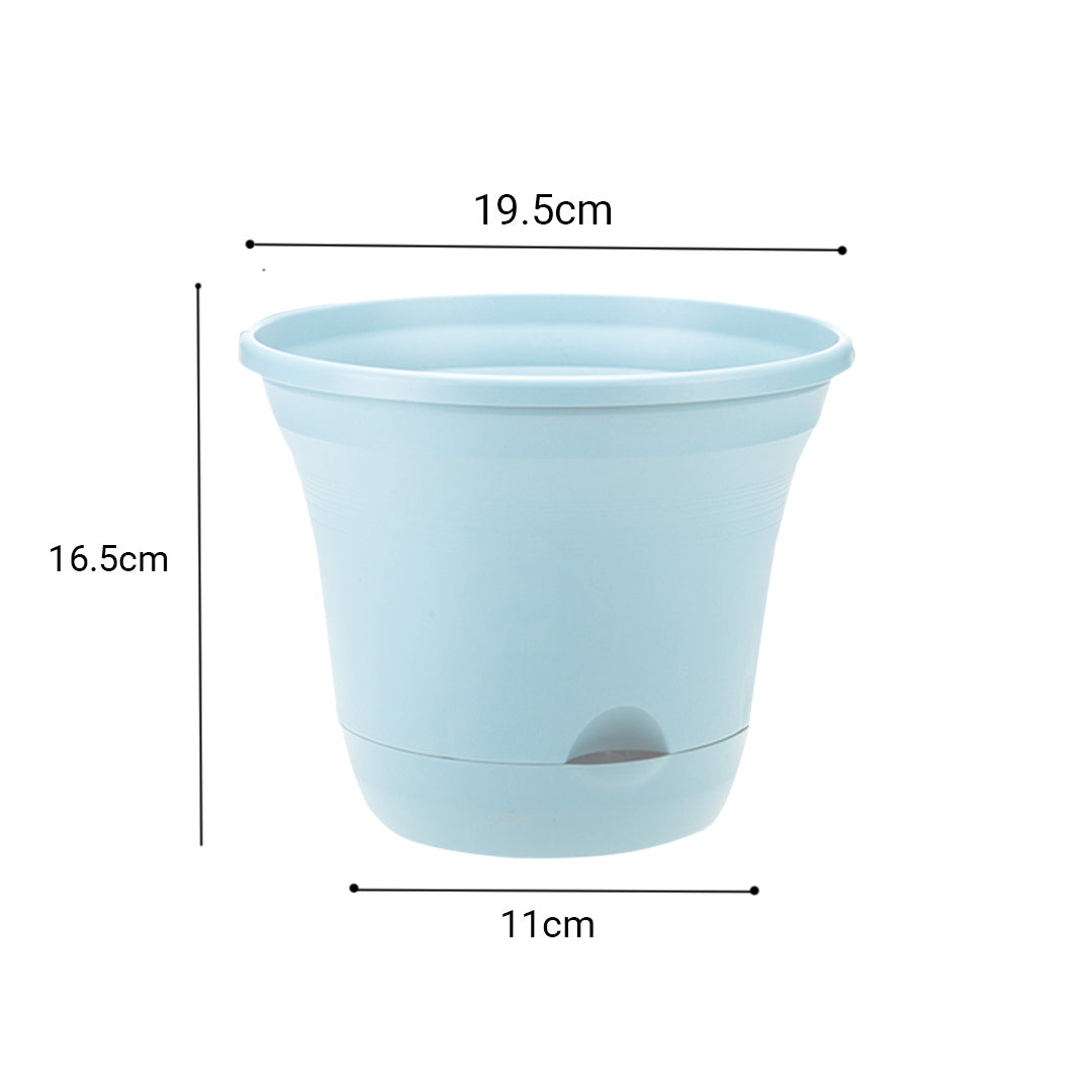Self-watering pot dimensions: 19.5 cm wide, 16.5 cm high, 11 cm base